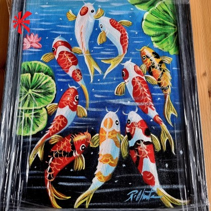 Japanese Koi Oil Painting Framed Japanese Koi Oil Painting Framed
