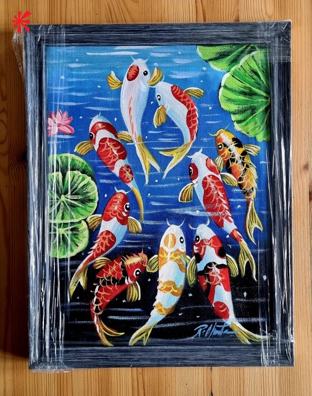 Japanese Koi Oil Painting Framed